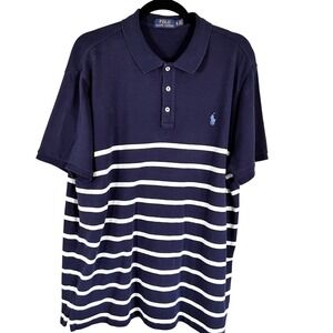 Polo Ralph Lauren Mens XL Navy Blue White Striped Short Sleeve Polo Shirt Cotton